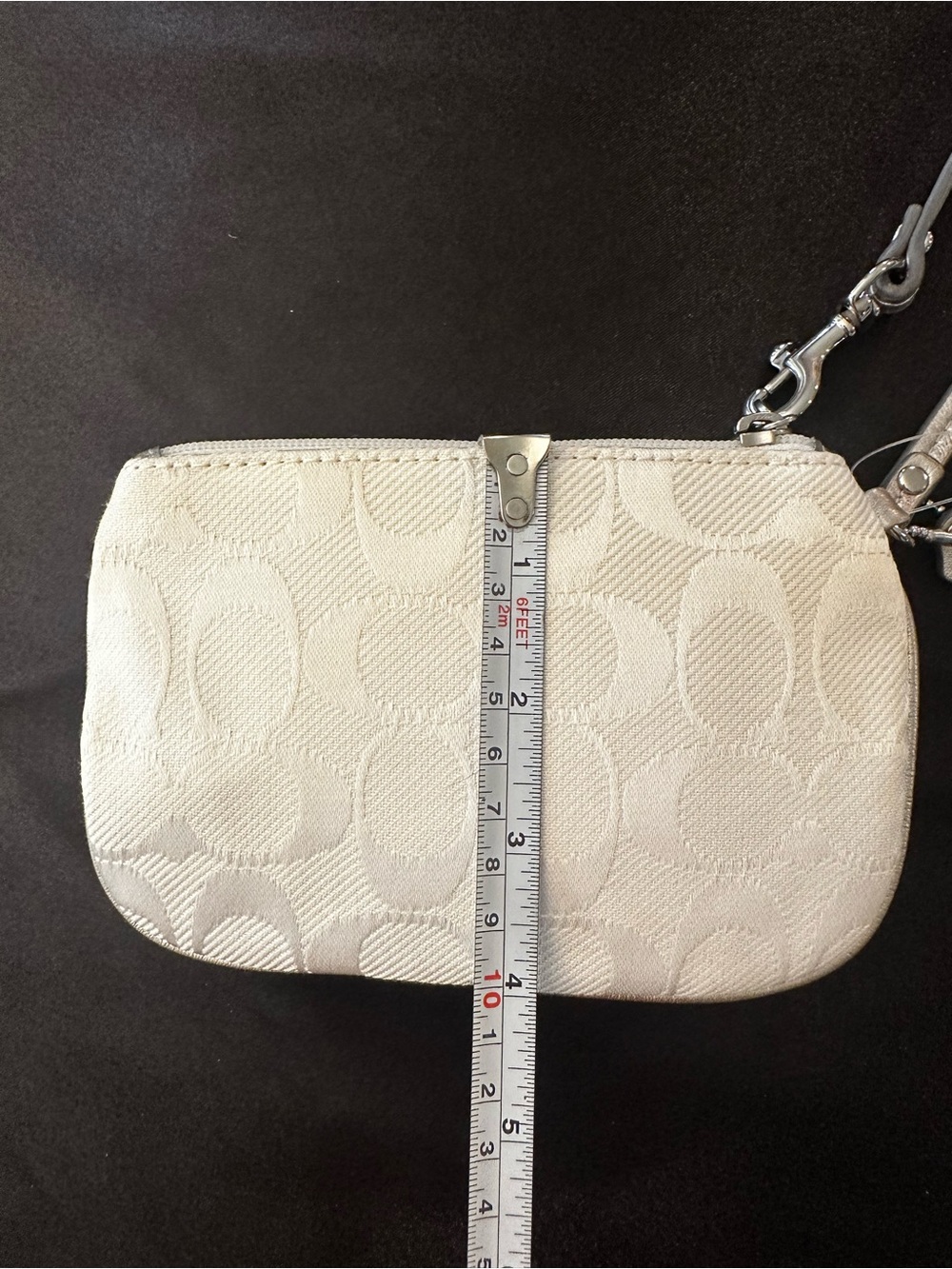COACH Cream Signature Wristlet with Silver Trim - Picture 7 of 10